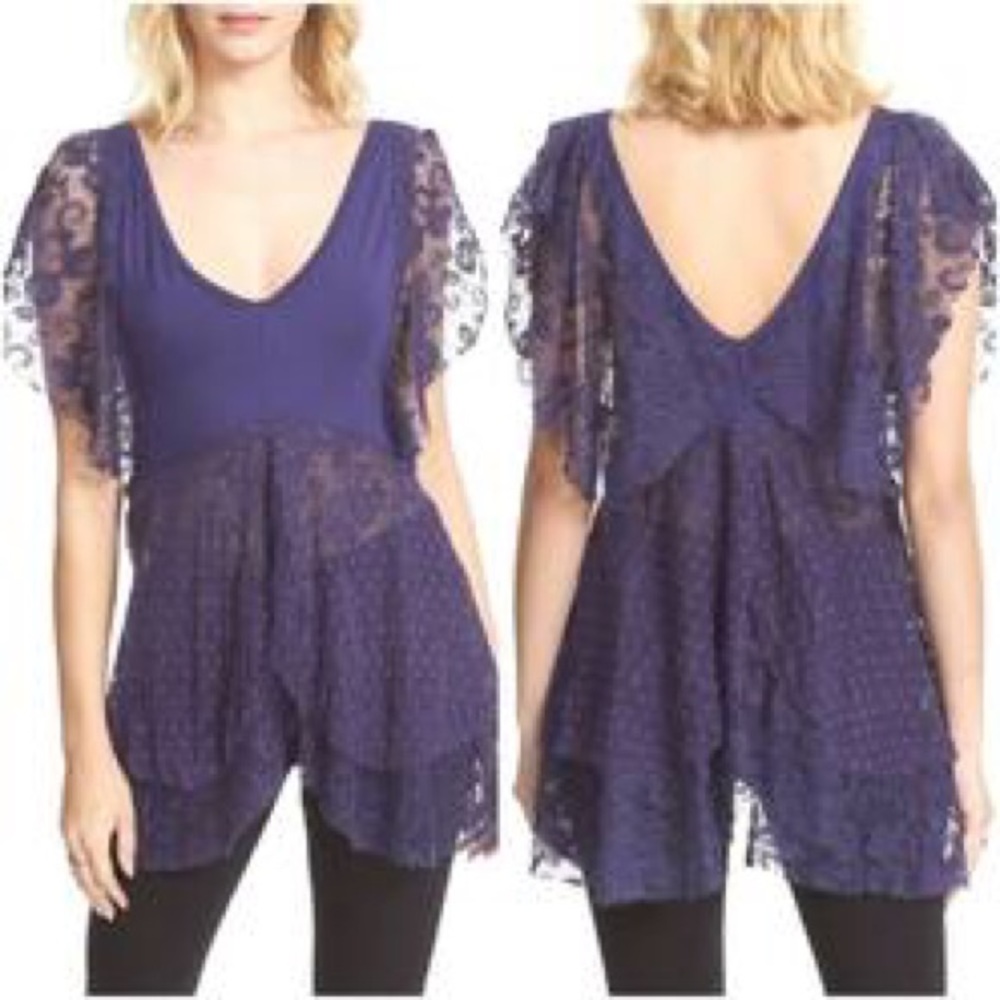 FP Heatherton sheer lace mesh fairy sleeve blouse